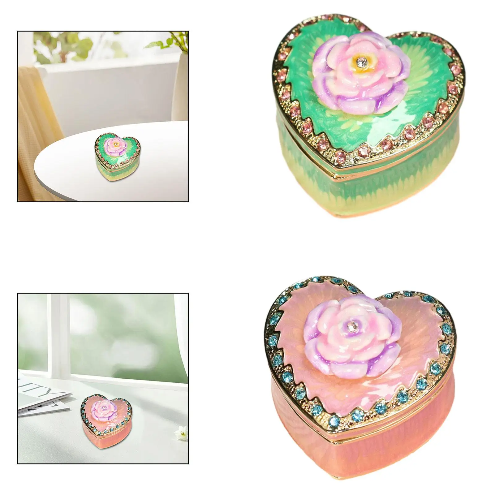 

Heart Shape Jewelry Box Desktop Home Decor Trinket Holder Case for Earrings