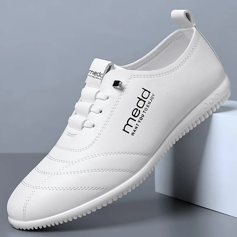 

2025 New Men's Business Casual Leather Shoes Men's Soft Leather Soft Sole Slip-on White Shoes Loafers