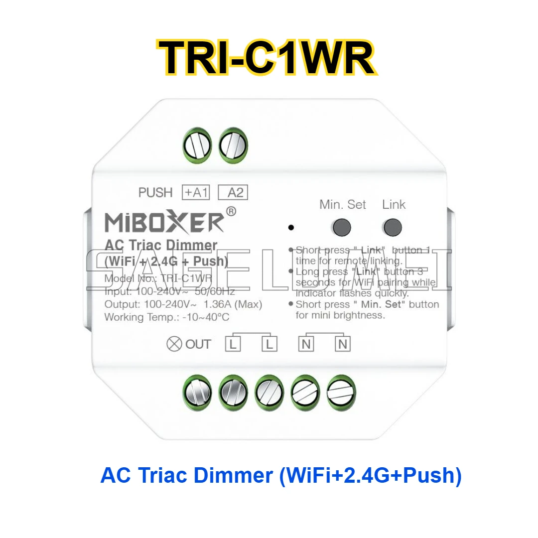 MiBoxer TRI-C1WR/TRI-PW/TRI-PR Triac Dimmer 500W WiFi + 2.4 جيجا هرتز تحكم مزدوج 30 متر نطاق لاسلكي Alexa Voice Support (AC100V-240V) #4