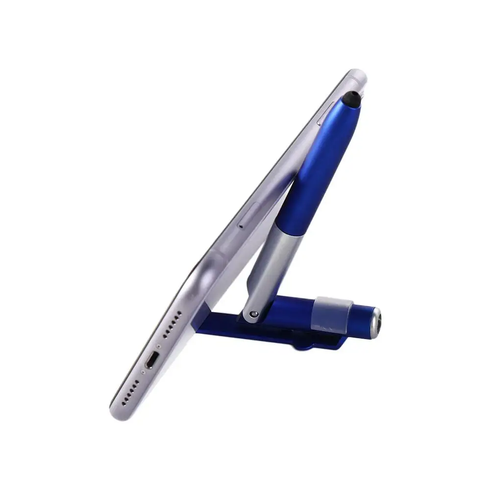 4 in 1 Foldable Stationery Students School Stylus Pen Ballpoint Pen with LED Light Cellphone Holder Writing Pen