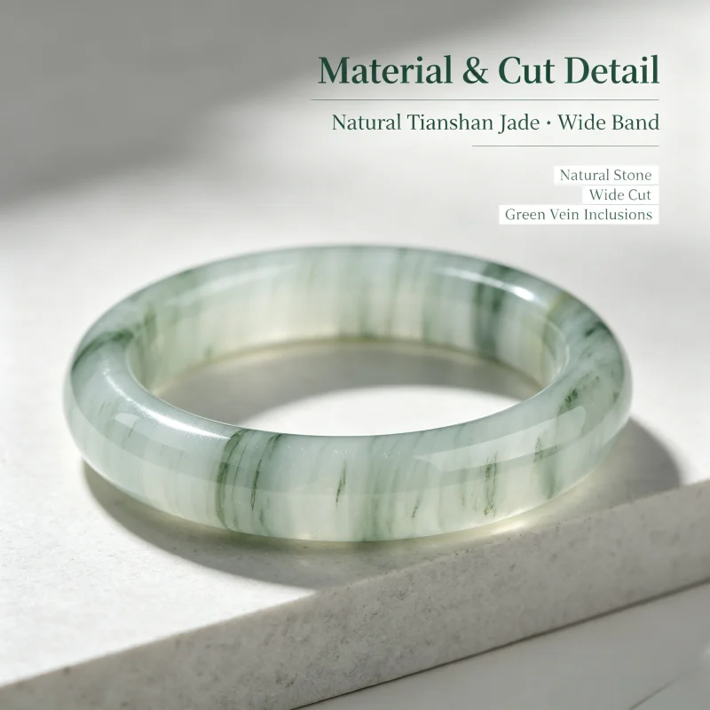 100% Natural Stone Tianshan Jade Bangle Wide Band Bracelet for Women Healing Crystal Jewelry Gift bracelets and bangles