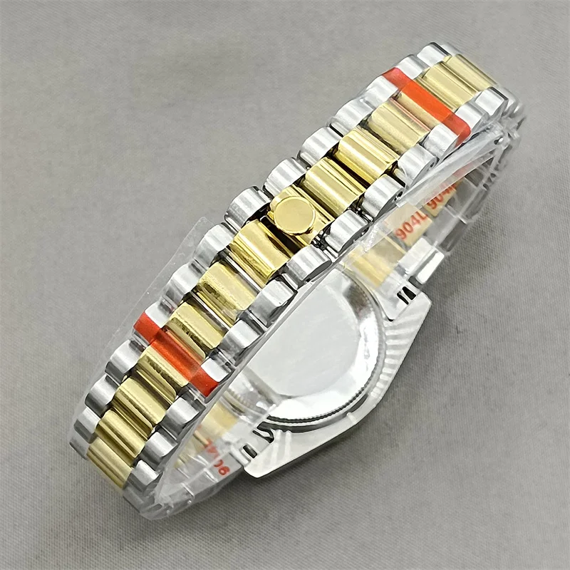 BLIGER 31mm Luxury Women Automatic Watch Two Tone Gold Bracelet Diamond Bezel Sapphire Glass  White Mother Pearl Dial Waterproof