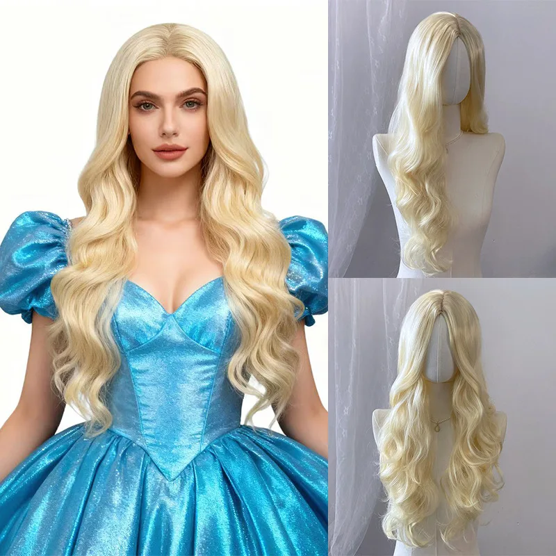 Golden curly synthetic wig for Halloween cosplay wig for role-playing, everyday party wig set