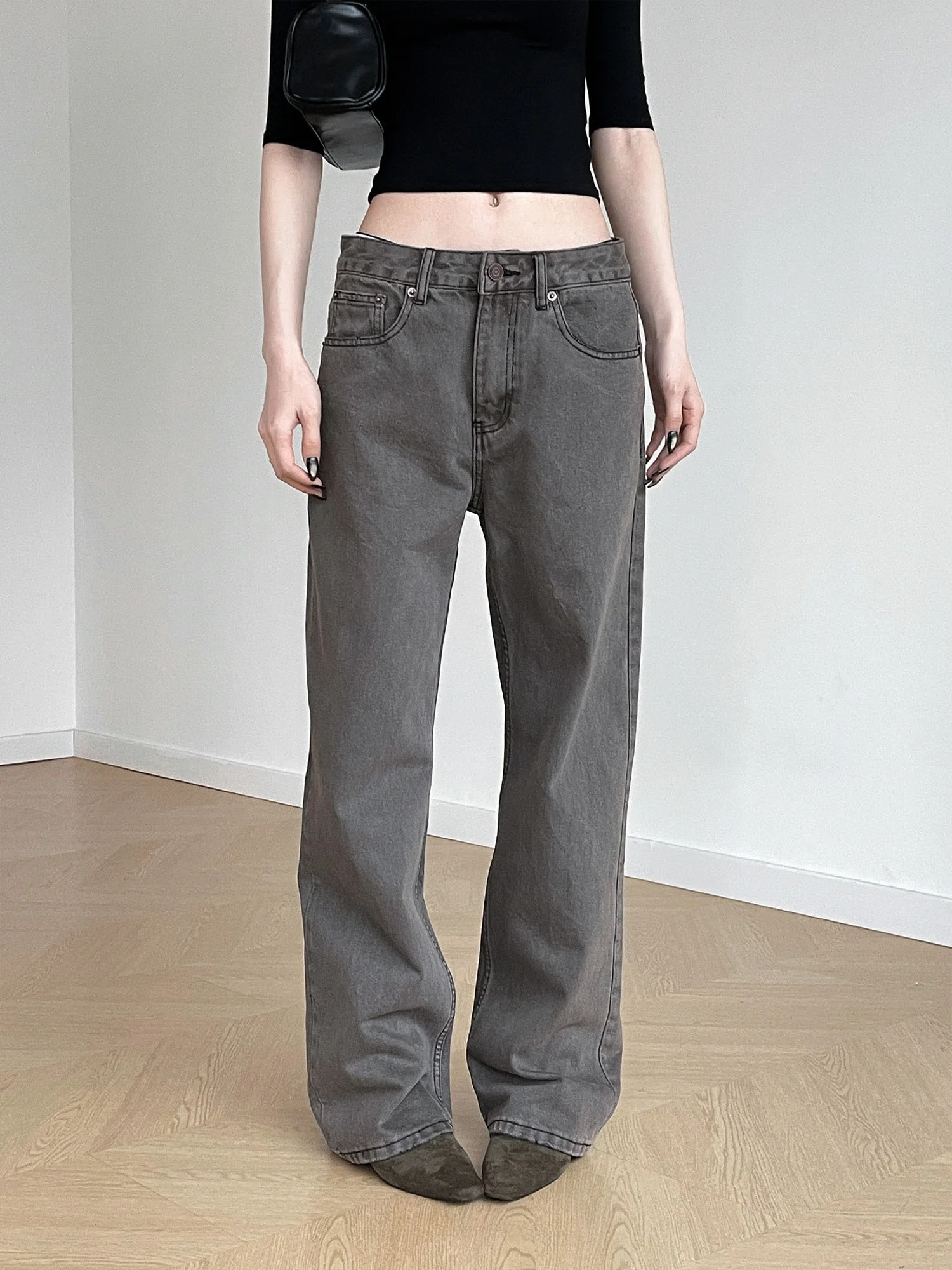 

Джинсы Inbeowroom в американском ретро-стиле с низкой талией, прямые, женские, сексуальные, повседневные, длинные брюки, синие, из смесового хлопка