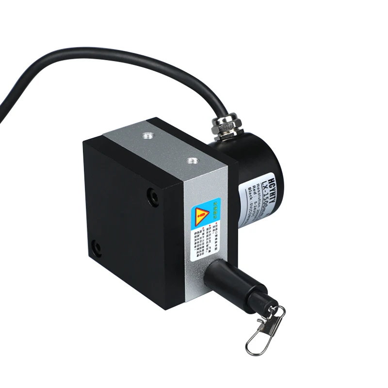 Pull wire sensing displacement encoder measuring cylinder gate