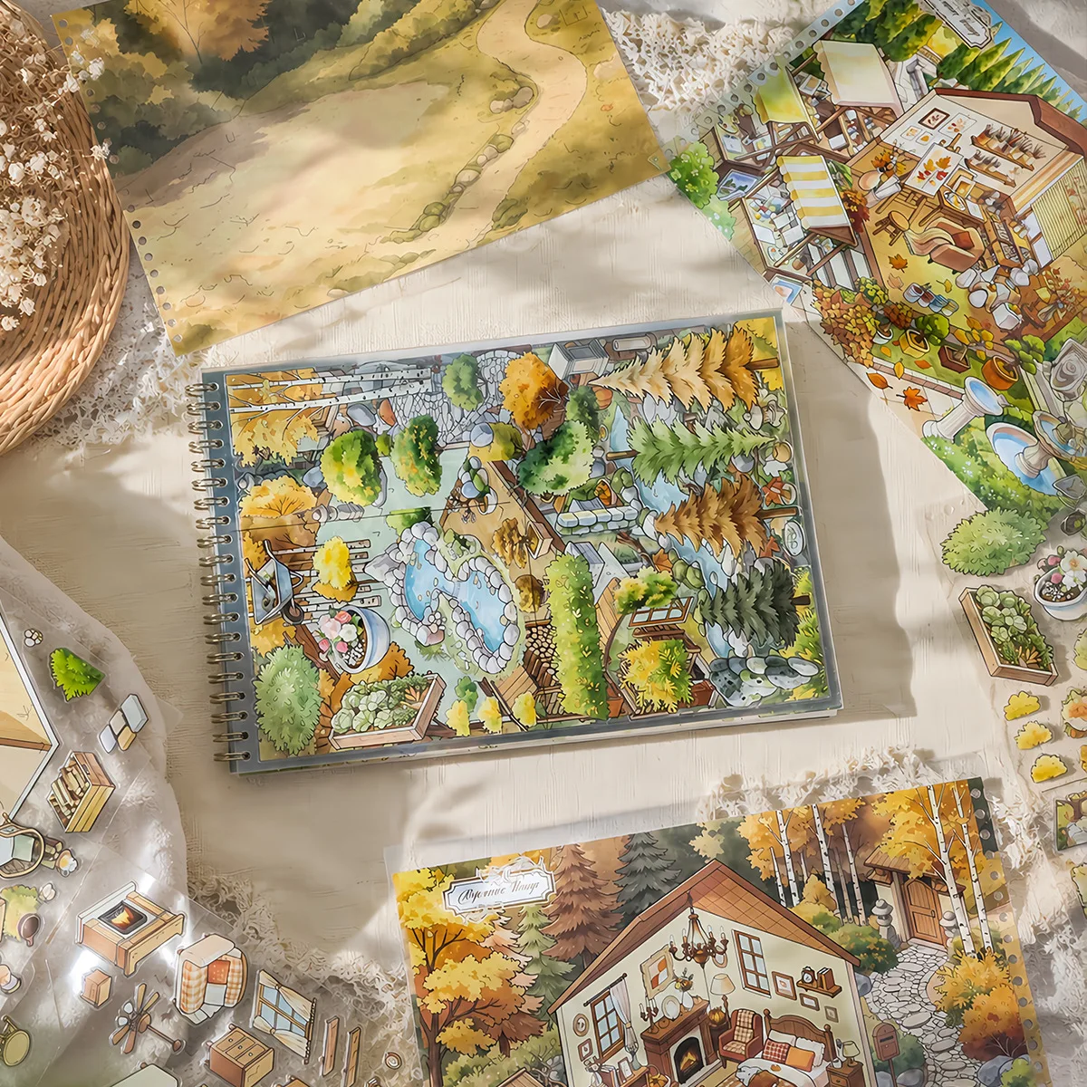 pet-diorama-sticker-book-cottage-garden-miniature-scene-decals-for-scrapbooking-journal-diy-craft-supplies