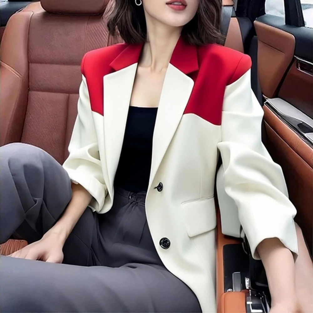 Autumn unique beautiful  celebrity high sense niche design fried street fashion super good-looking contrasting color blazer