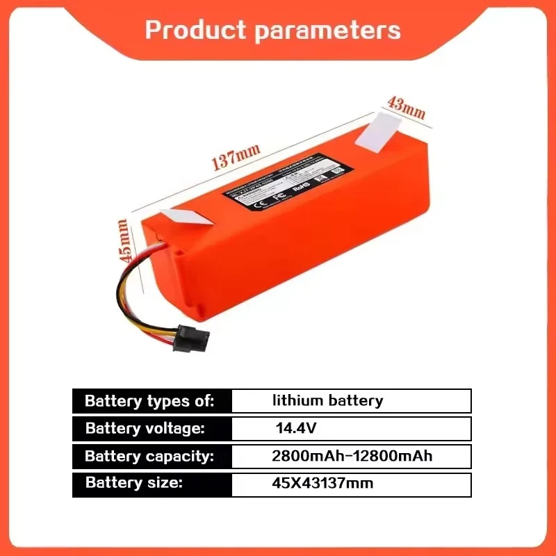 New2026 14.4V 2800mah-12800mAh Replacement Battery MDKSLS for Xiaomi Roborock S55 S60 S65 S50 S51 S5 MAX S6 Robot Vacuum Cleaner