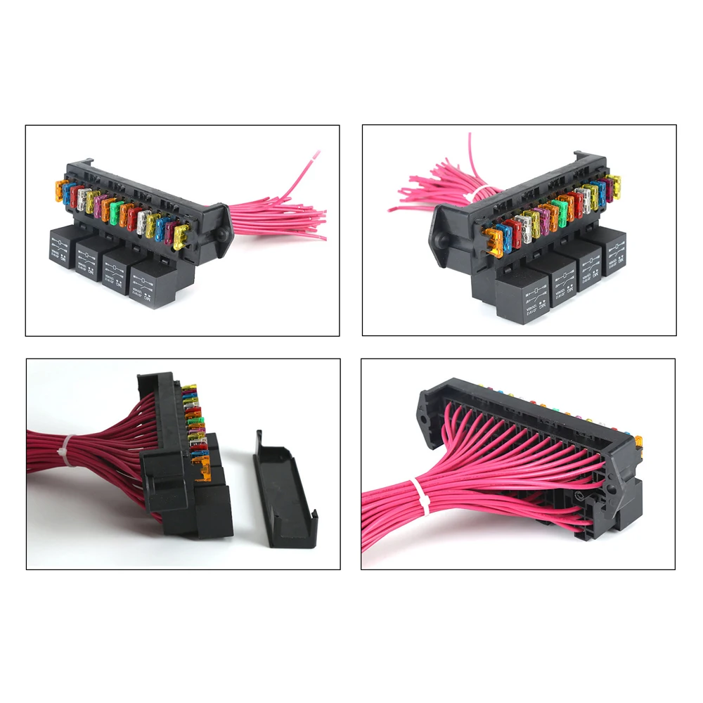 12 V Car Fuse Box 15-way Wire Fuse Block Box Multi-circuit Control Box Car Wire Fuse Holder with Relay