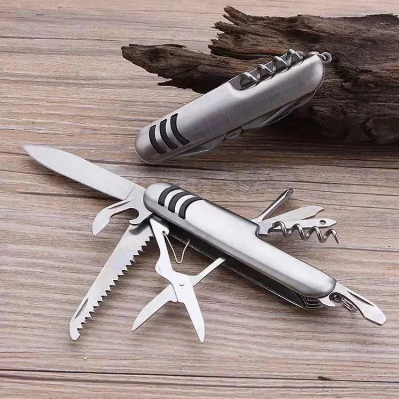 2pcs Portable Multi-purpose Knife 11 in 1 Folding Stainless Steel Cross Screws, Wood Saw Scissors Hiking Emergency Tool image 4