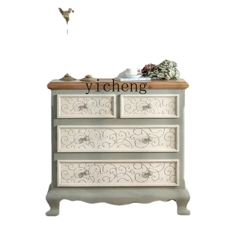 v9.10-American Style Four Or Five Chests of Drawers Painted Vintage Locker Bedroom Tailstock Storage Chest of Drawer