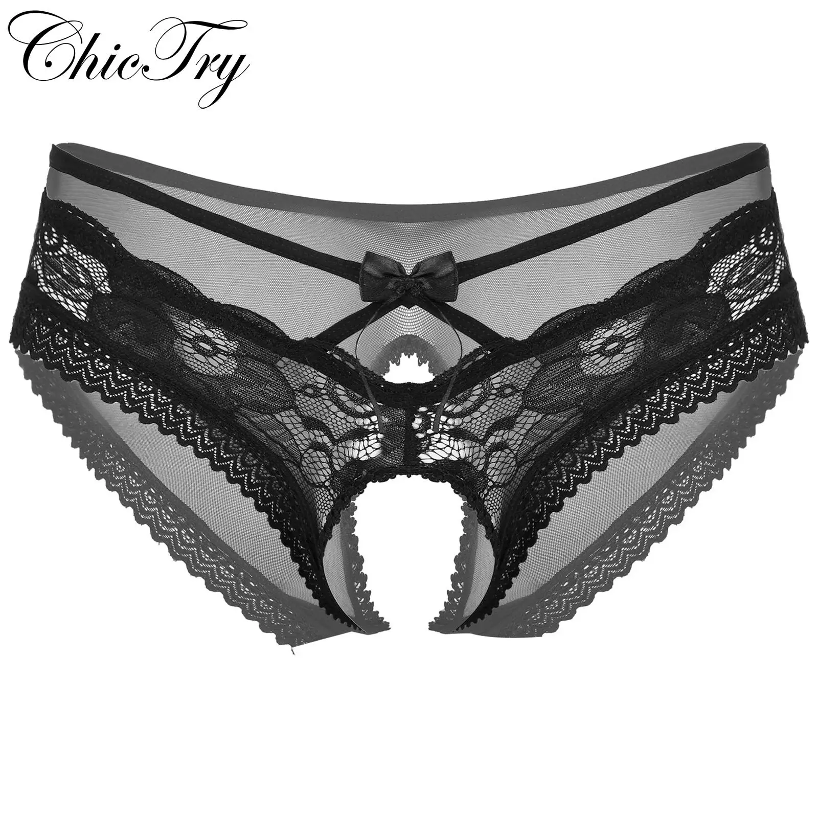 Mens Sissy Ruffled Lace Panties Sexy Underwear Lace Thong Enhance Pouch Bikini Briefs Low Rise Crotchless and Open But Jockstrap