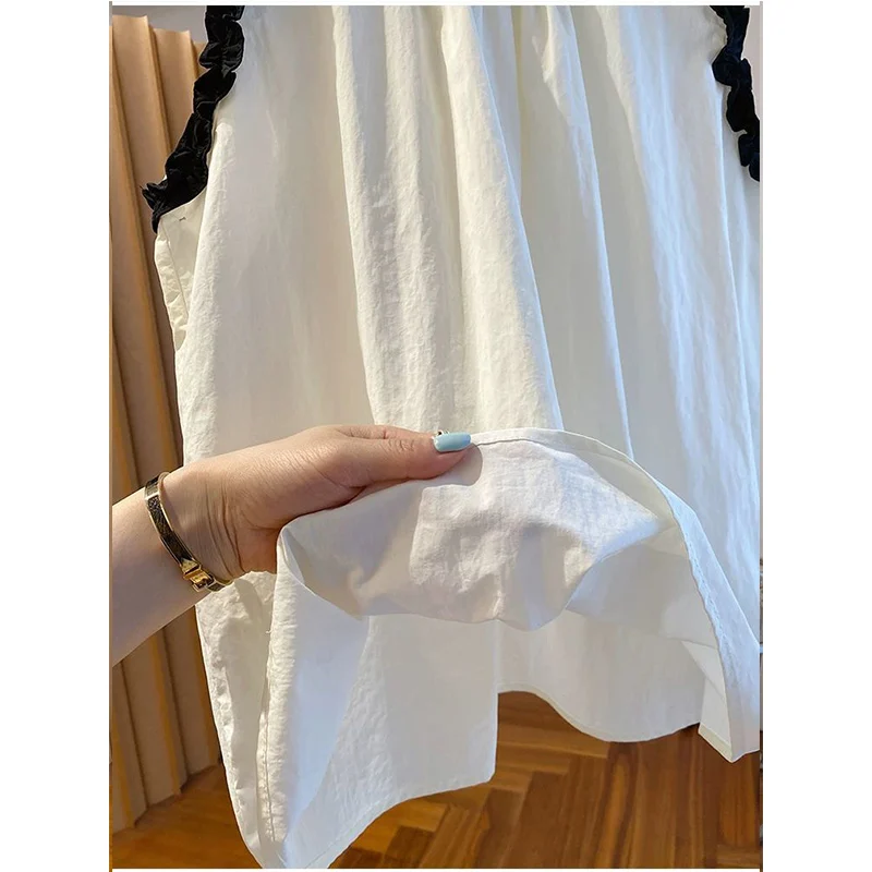 Chemises coréennes sans manches à volants pour femmes, Patchwork coréen, col rond, chemisier sans manches, ample et plissé, haut en Jacquard, nouvelle collection été 2025