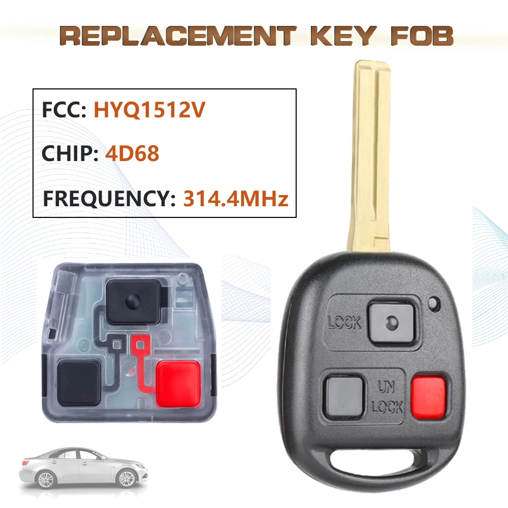 

KEYECU 314,4 МГц FCC:HYQ1512V 3 button дистанционный смарт ключ-брелок 4D68 чип для 2003 2004 2005 2006 2007 2008 Lexus GX470 LX470