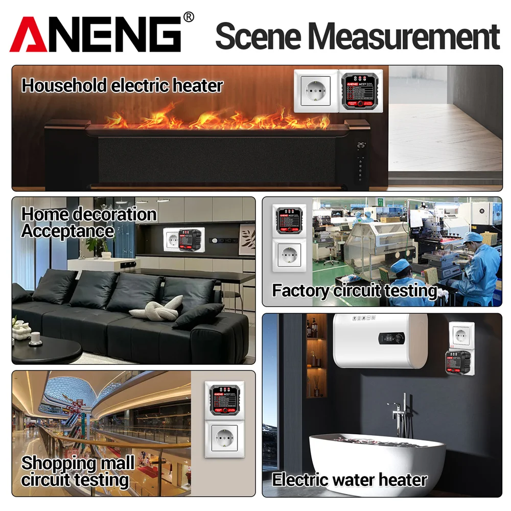 Socket Tester Intelligence ANENG AC27 Voltage Socket Detector Ground Zero Line Polarity Phase Check Circuit Checker  EU/US Plug