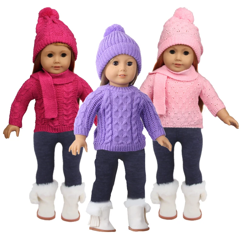 Doll Clothes Set For 18 Inches American Dolls Sweater+Hat+Pants Clothing Suit Outfit For 43Cm Baby New Born&OG.Russia Girl Doll