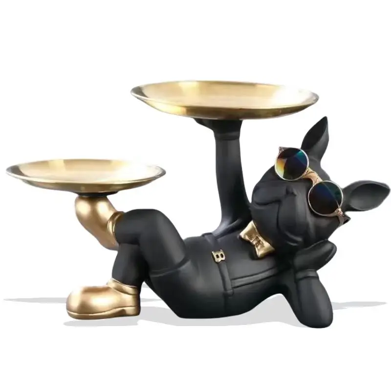 

Home Decor Bulldog Figurine Dog Statue Storage Box Animal Figurines Resin Cool Dog Sculpture Tray Home Puppy Sculpture