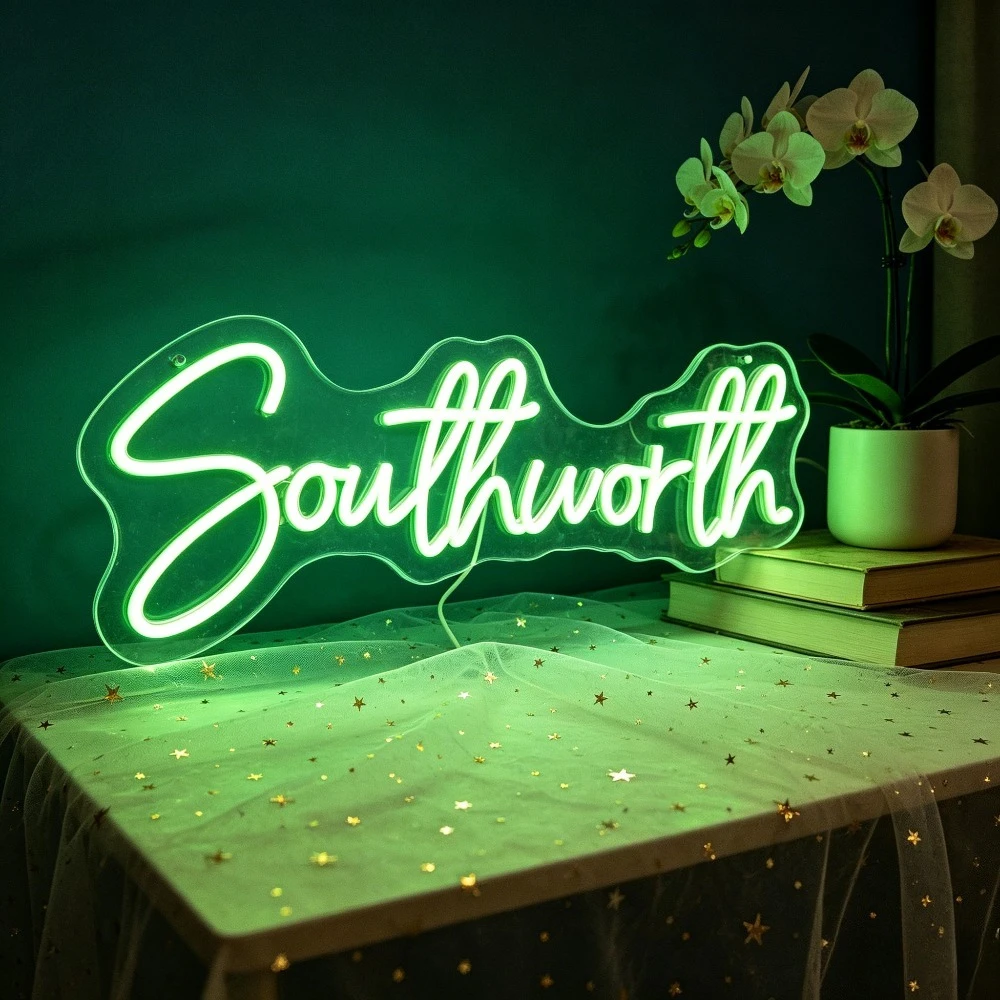 Personalized Southworth Green LED Neon Sign Custom Name USB Powered Night Light Home Office Wall Art Birthday Gift Decor