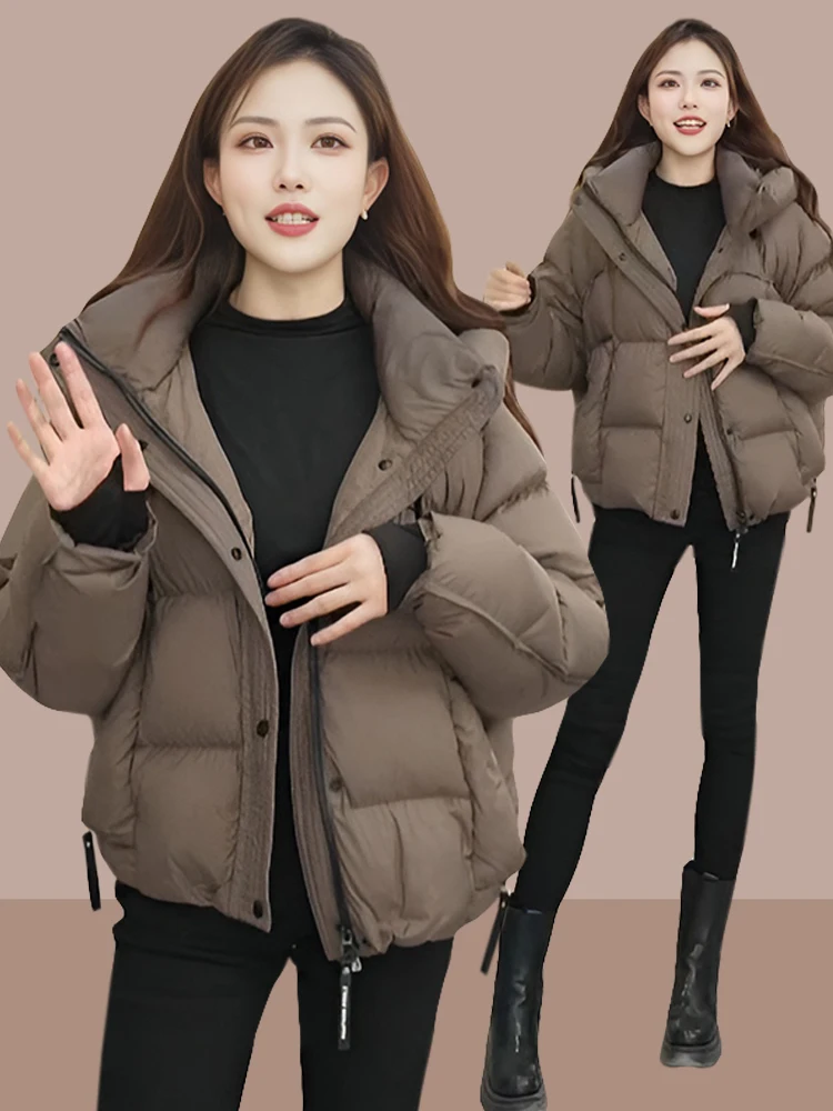 

Женская укороченная утепленная хлопковая куртка-пуховик в корейском стиле на молнии, с длинными рукавами, однотонная, для повседневной носки