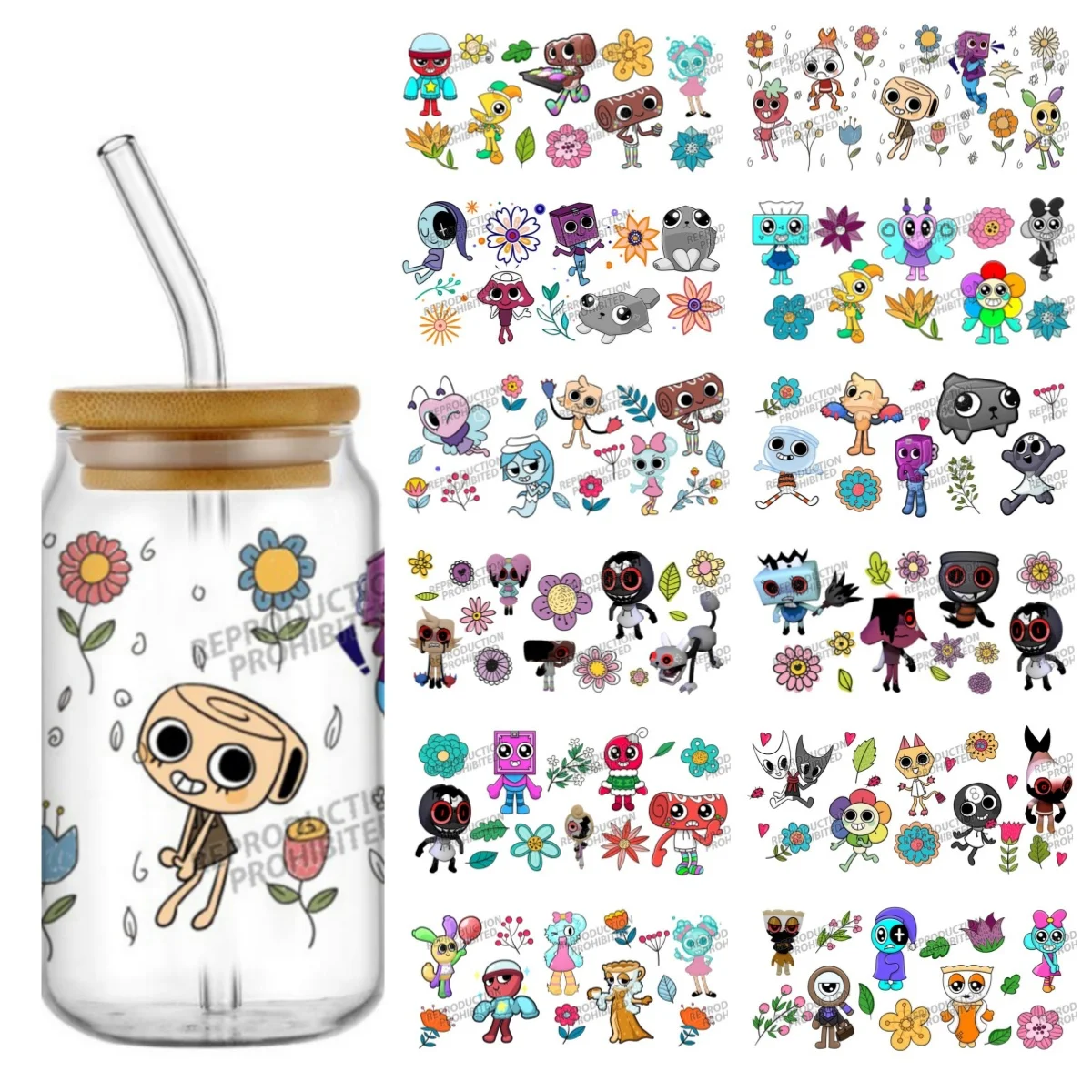 

Miniso Dandys World series UV DTF Sticker for 16oz Cup Glass Wrap Transfer Sticker Label DIY Logo Self adhesive cup wrap