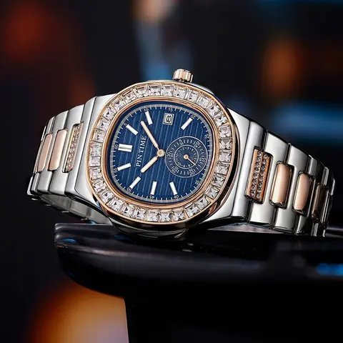 PINTIME Casual Business Herrklocka Toppmärke Lyx Armbandsur för Herr Diamant Quartz Datumklocka Vattentät Kronografklocka 8 best sales Pintime-klocka för män - №8
