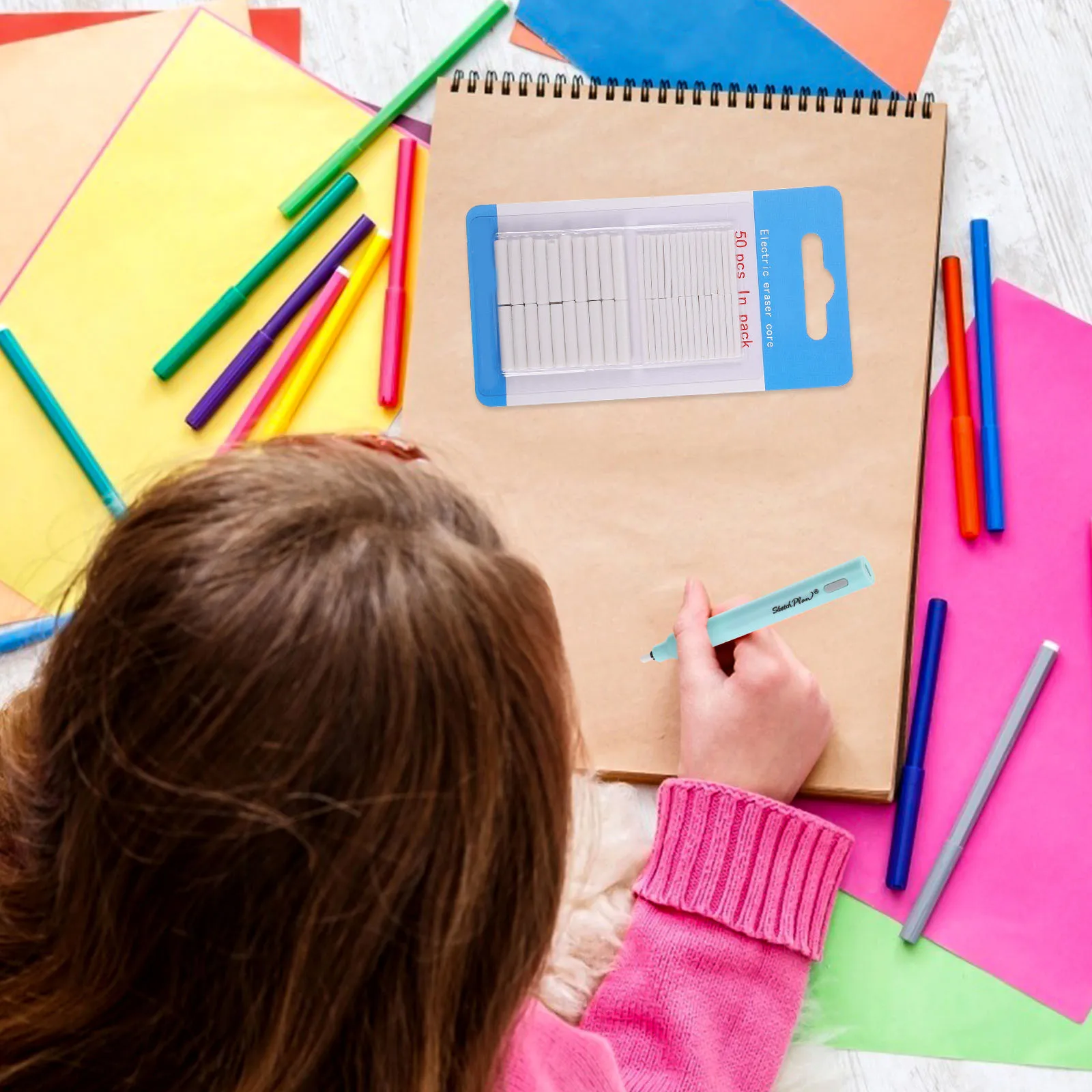 100 قطعة ممحاة كهربائية النوى استبدال آمن عبوات للطلاب المدمجة محو الرسم رسم الواجبات المنزلية طالب نظيف