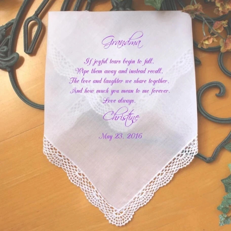 Personalize any verse wedding handkerchief, mother of the bride Hankies, custom printed wedding mother of the groom handkerchief