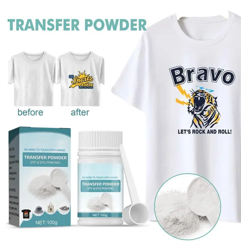 100g DTF Powder Waterproof White Digital Transfer DTG Pretreat Powder For Most Fabric DTF & DTG Hot Melt Adhesive Powders