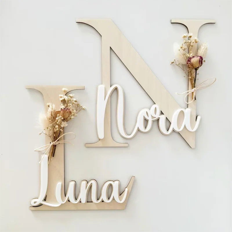 1Pc Custom Creative Alphabet Wooden Name Plaque,Home Nursery Room Wall Door Decor,Birthday Wedding Baby Shower Gift Gift