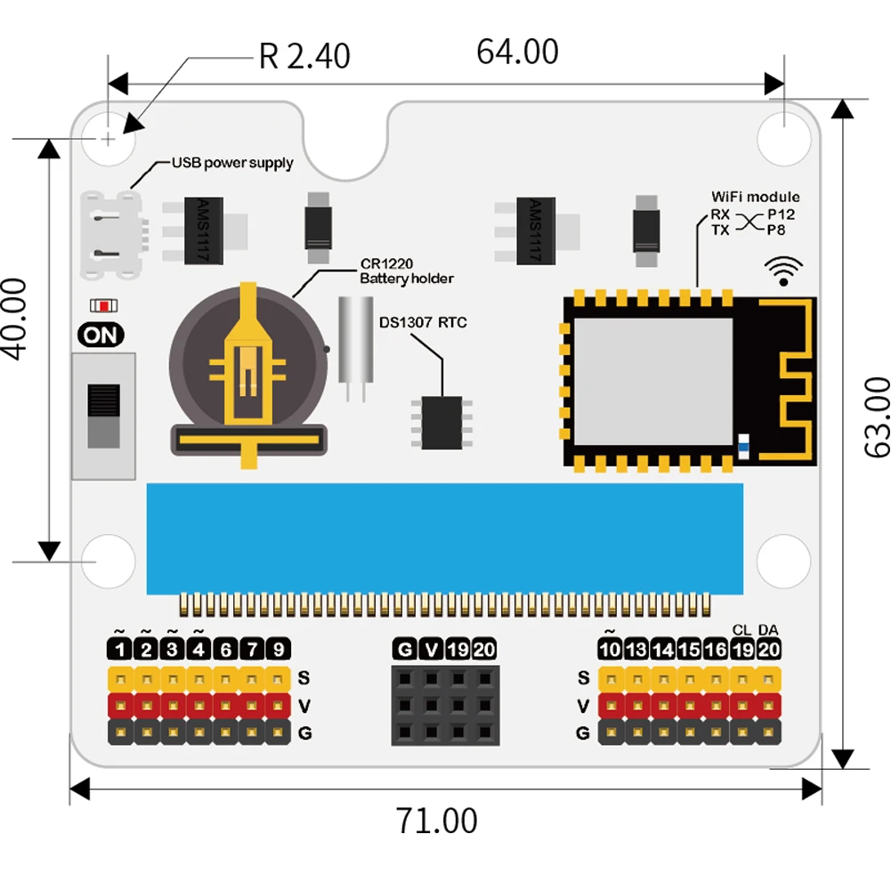 IOT:bit Internet WIFI Extension Board For micro:bit ESP8266 WiFi/Buzzer/RTC Module Support Makecode / Micropython / JavaScript