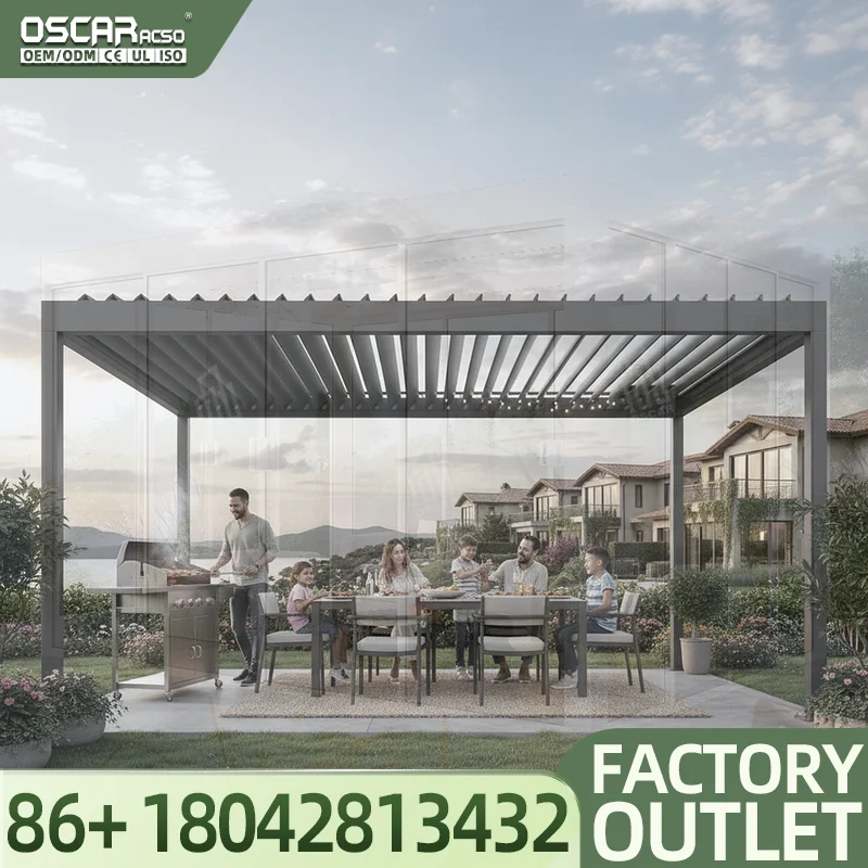 2025 Automatic Bioclimatique Waterproof Outdoor Aluminium  Cover System Louvre Roof Pavilion Pergola