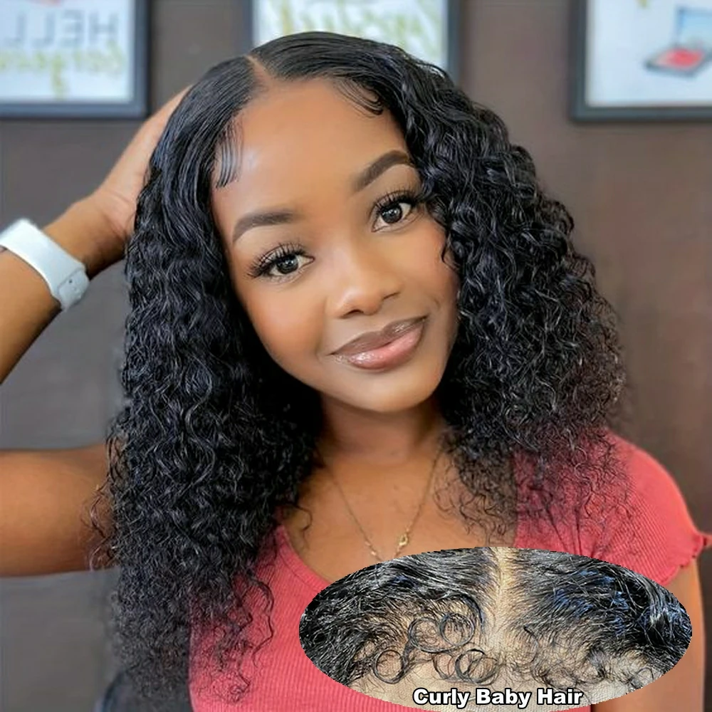 

Water Wave 4C Edges Baby Hair Lace Wigs 4x4 Short Bob Human Hair Wig Lace Front Wigs Natural Hairline HD Lace Closure Wig