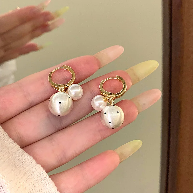 New 2026 Double Pearl Drop Hoop Earrings for Women Gold‑Tied Dainty Two‑Bead Huggie Earring, Sweet Elegant Daily Jewelry Gift