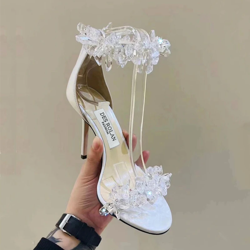 2025 summer new style crystal high heels women's fairy style one-strap stiletto wedding shoes rhinestone sandals