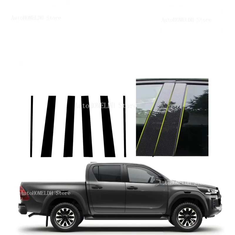 

6Pcs Glossy Black Pillar Posts Fit For Toyota Hilux 2015-2020 2021 Silver Carbon Window Moulding B C Center Sticker Cover