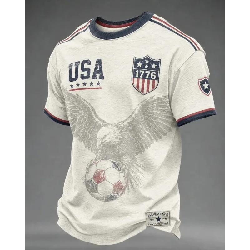 Vintage USA Bald Eagle Soccer 3D Print T-Shirt Retro  Graphic Short Sleeve Football Jersey Casual Sports Round Neck t-shrit