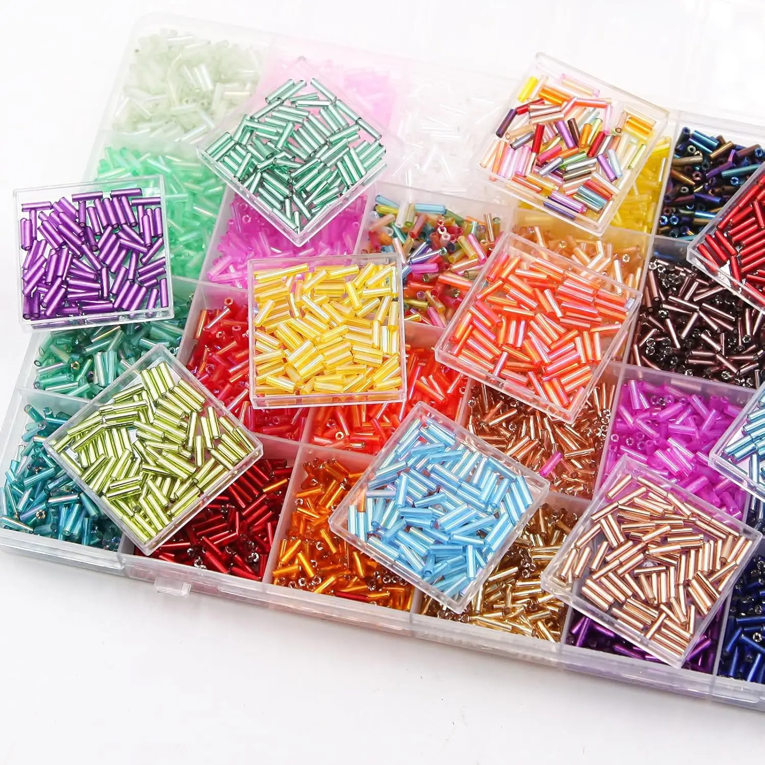 About 6720Pcs/Box 7mm 28 Colors of Tube Seed Beads Crafts Glass Bugle Beads for Jewelry Making Embroidery Decoration