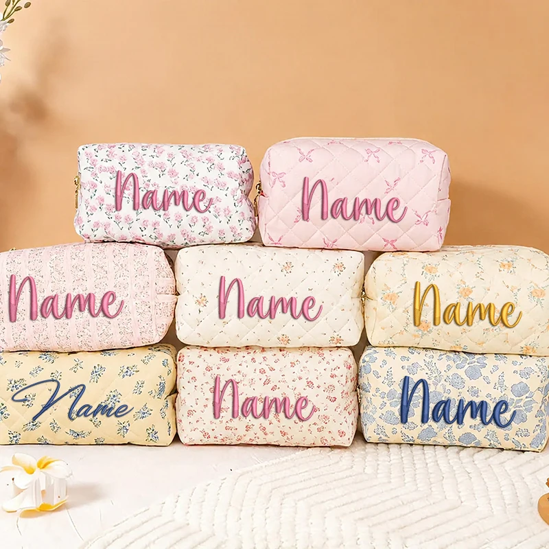 Custom Travel Toiletry Bag with Embroidered Name Personailzed Floral Cosmetic Bag for Bridal Party Gift Custom Makeup Bags