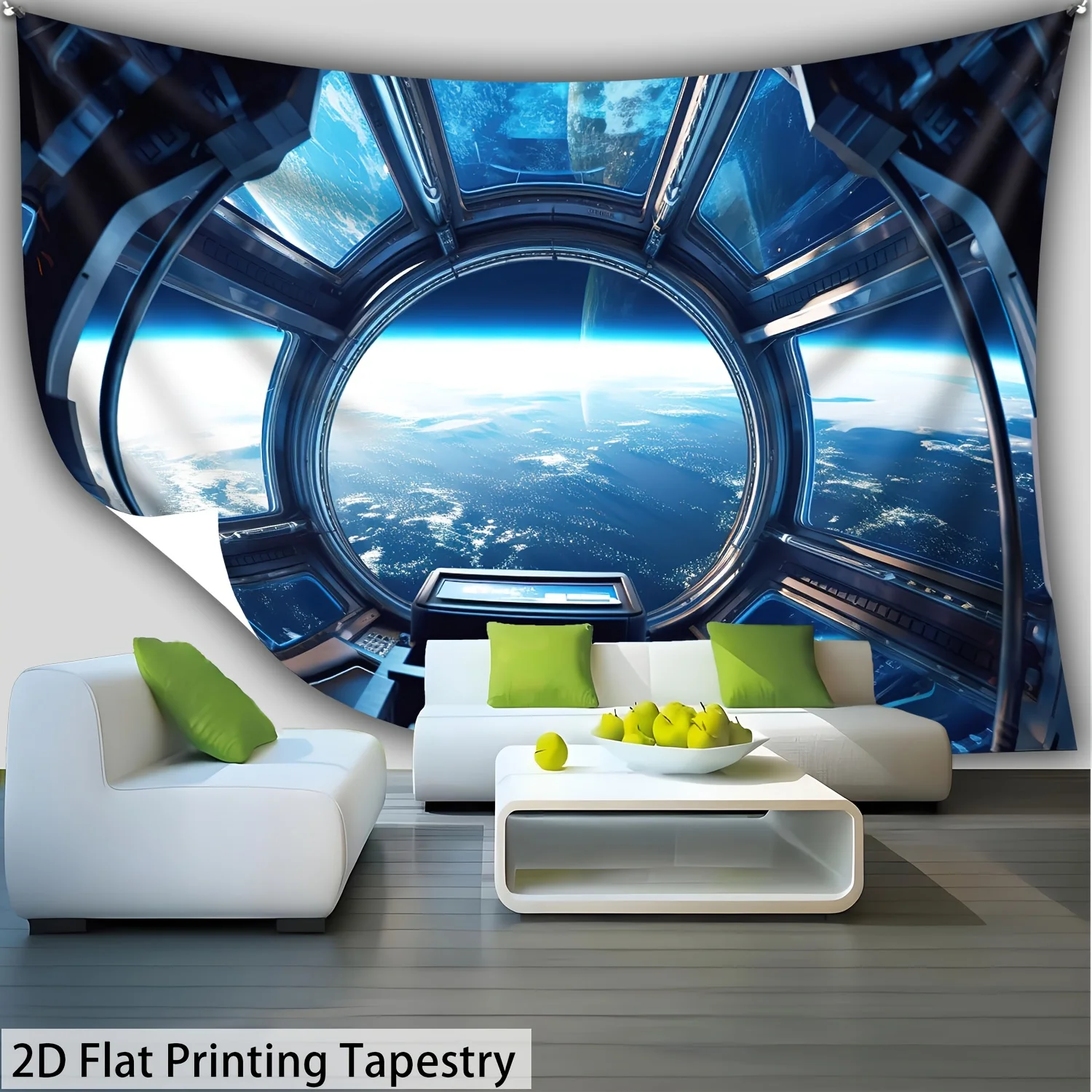 VIKAMA Spaceship Window View Tapestry Outer Space Planet Wall Hanging for Living Room Bedroom Futuristic Home Decor