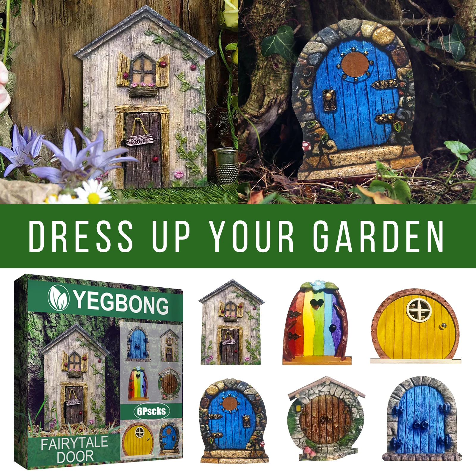 Kids Outdoor Fairy Garden - Miniature Fairy Doors for Trees Wooden