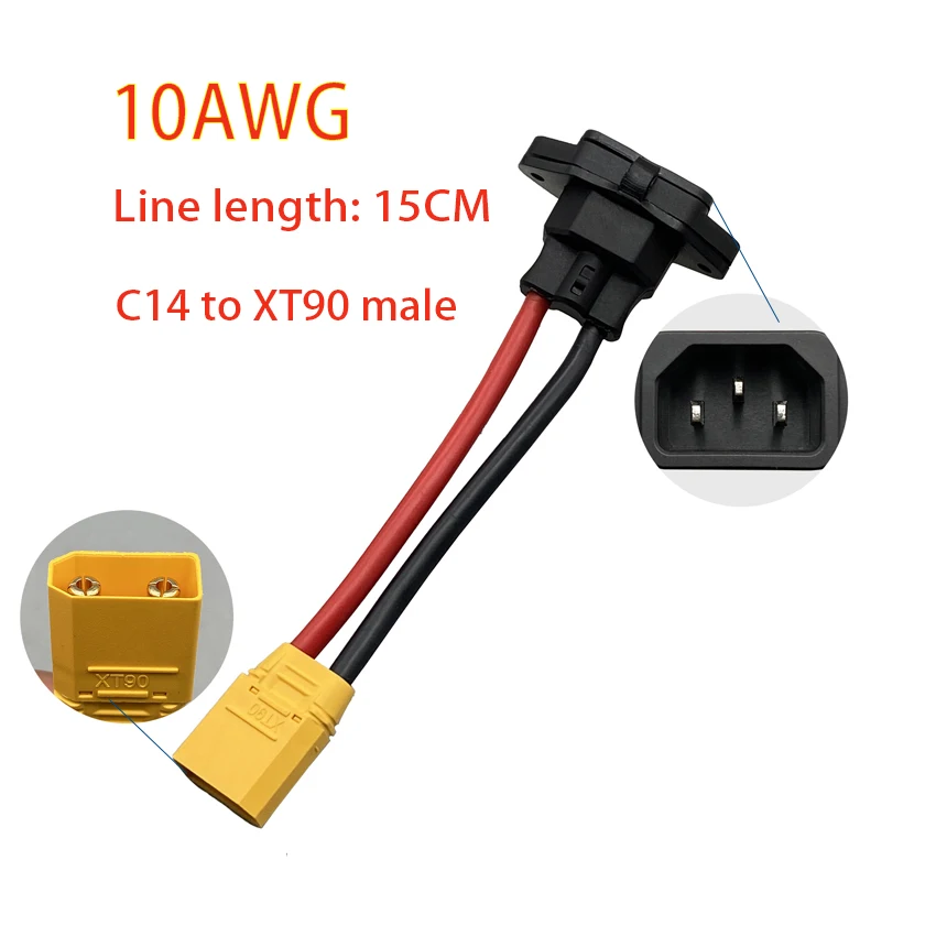 Male Female XT60/XT90 to C14 3pin Power Socket XT60 XT90 Battery Car Charging Wire Connector New Energy E-bike Charging Cable