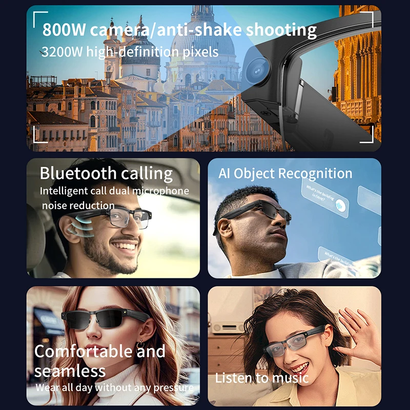 Originele AI slimme fotobril L802 met 800 MP camera, Touch Sport, Bluetooth 5.3, WiFi, bellen, AI-assistentie, voor mannen en vrouwen