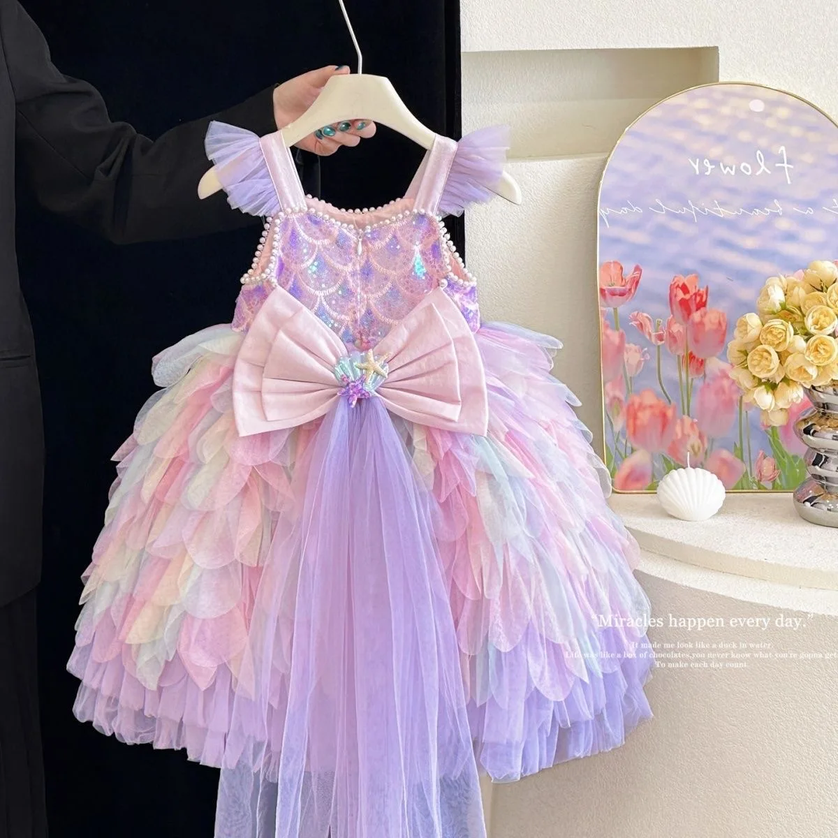

Mermaid Princess Dress Girls' Summer Dress High end Little Girls' Strap Birthday Dress Lolita Pongsa