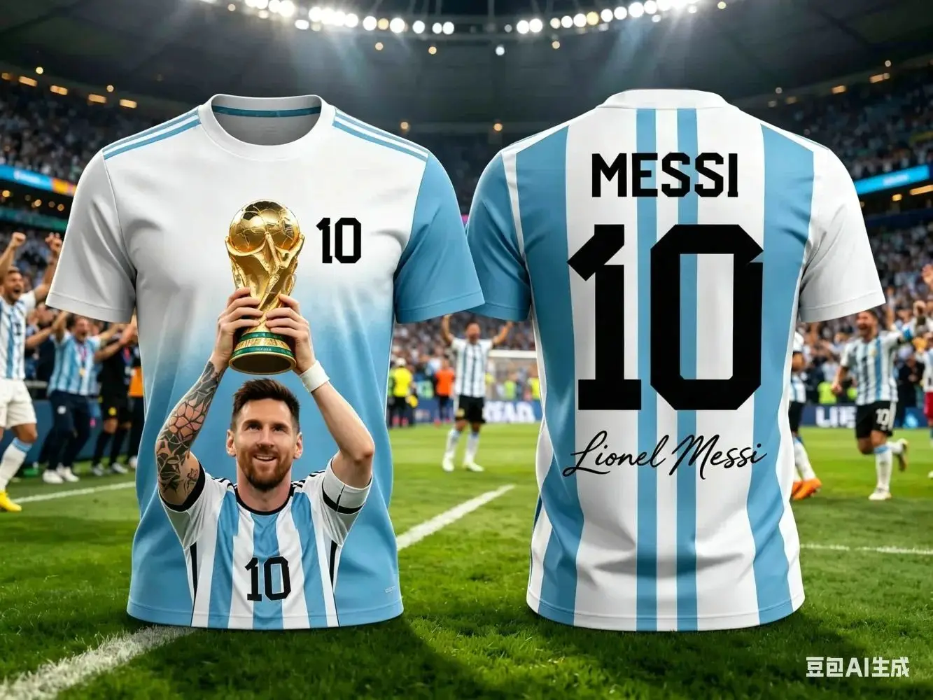 Messi Nr. 10 Argentinien Himmelblau-weiß gestreiftes Fußballtrikot für Kinder, Jungen, Mädchen, schnell trocknend, atmungsaktiv, Fan-Sport-Kurzarmoberteil
