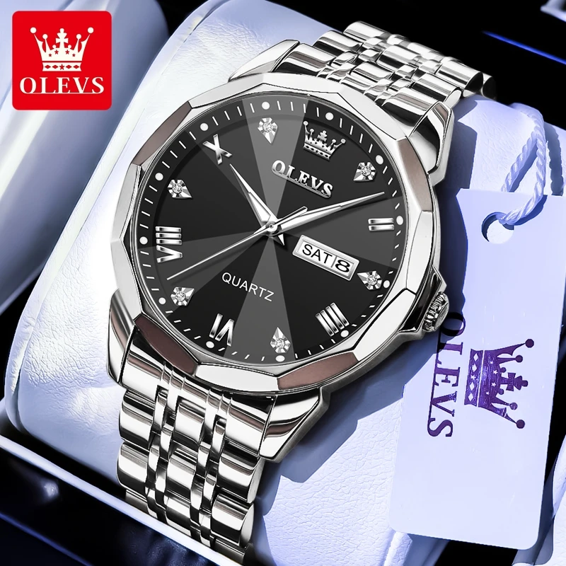 OLEVS 9931 Men Watch Luxury Original Business Quartz Watch Rhombus Mirror Waterproof Luminous Watch Calendar Men Brand Watch