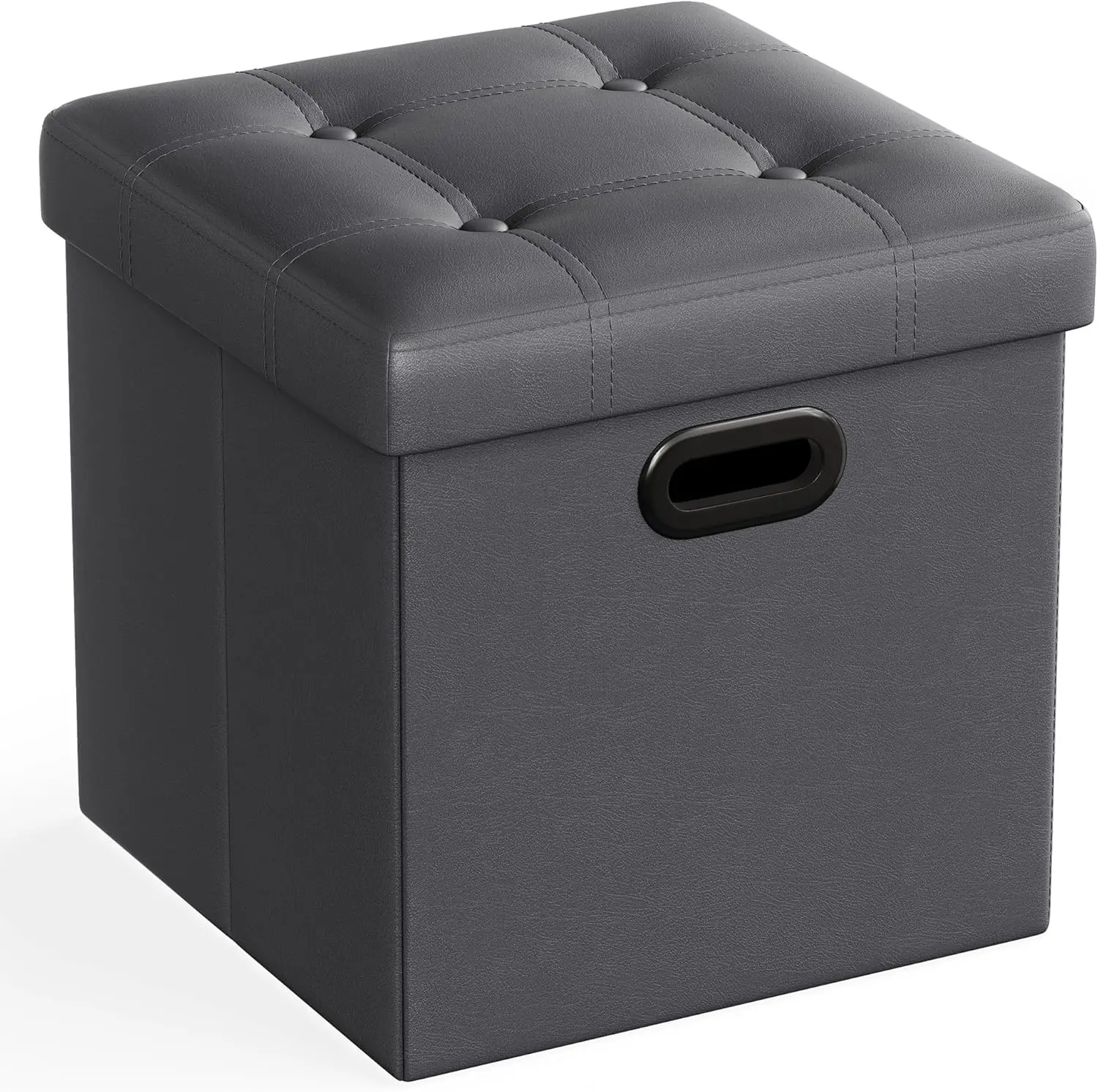 Ottoman with Storage, Footstool, Storage Ottoman with Metal Grommet Handles,for Dorm, Living Room, Bedroom, Synthetic Leather