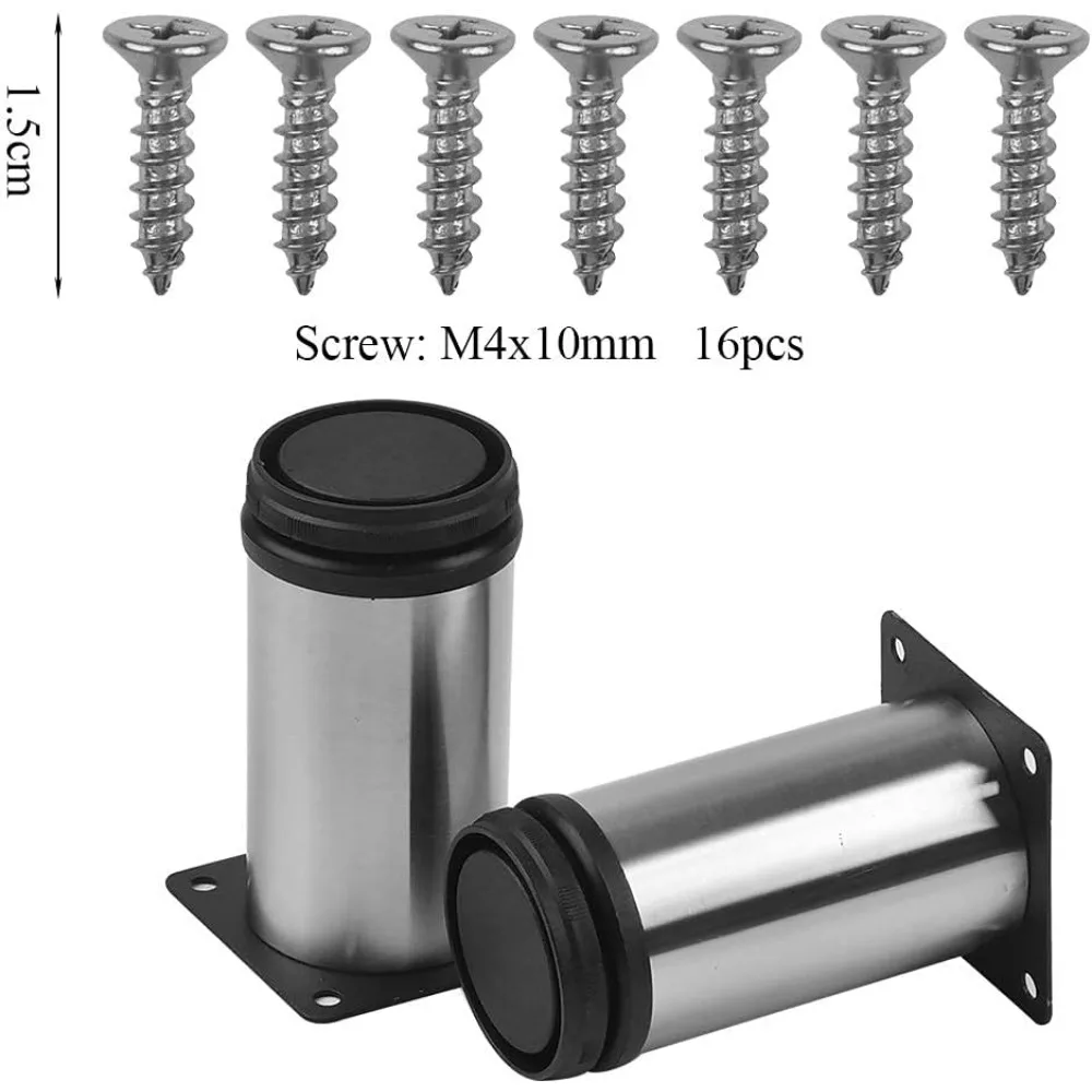 Pernas de mesa ajustáveis dos pés da mobília do metal de 4 pces, pés de cozinha de aço inoxidável de 10cm para a mobília do armário, mobília do escritório, sofá