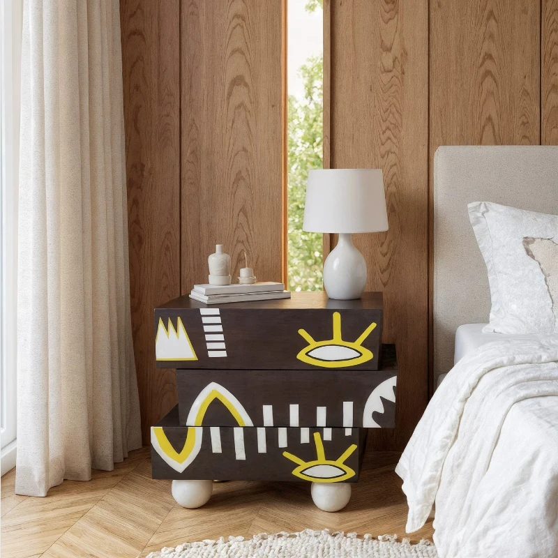Irregular geometric hand-painted abstract graffiti bedside table personality niche bedroom designer art furniture