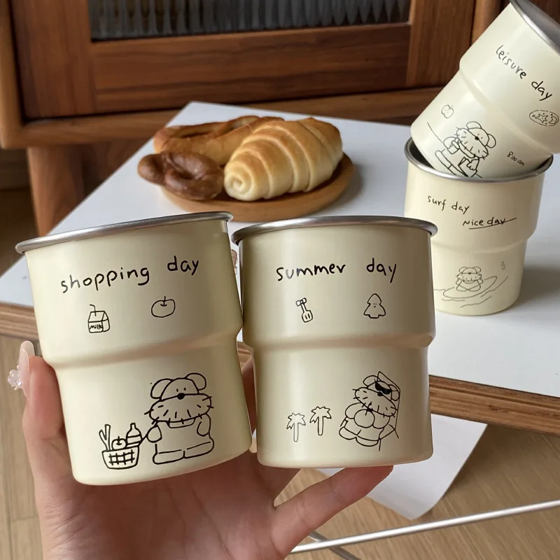 Cute Dog Graffiti Travel Cup Ins Cartoon Dog Repair Camping Stainless Steel Picnic Cup Home Handheld Drinking Cup Supplies New
