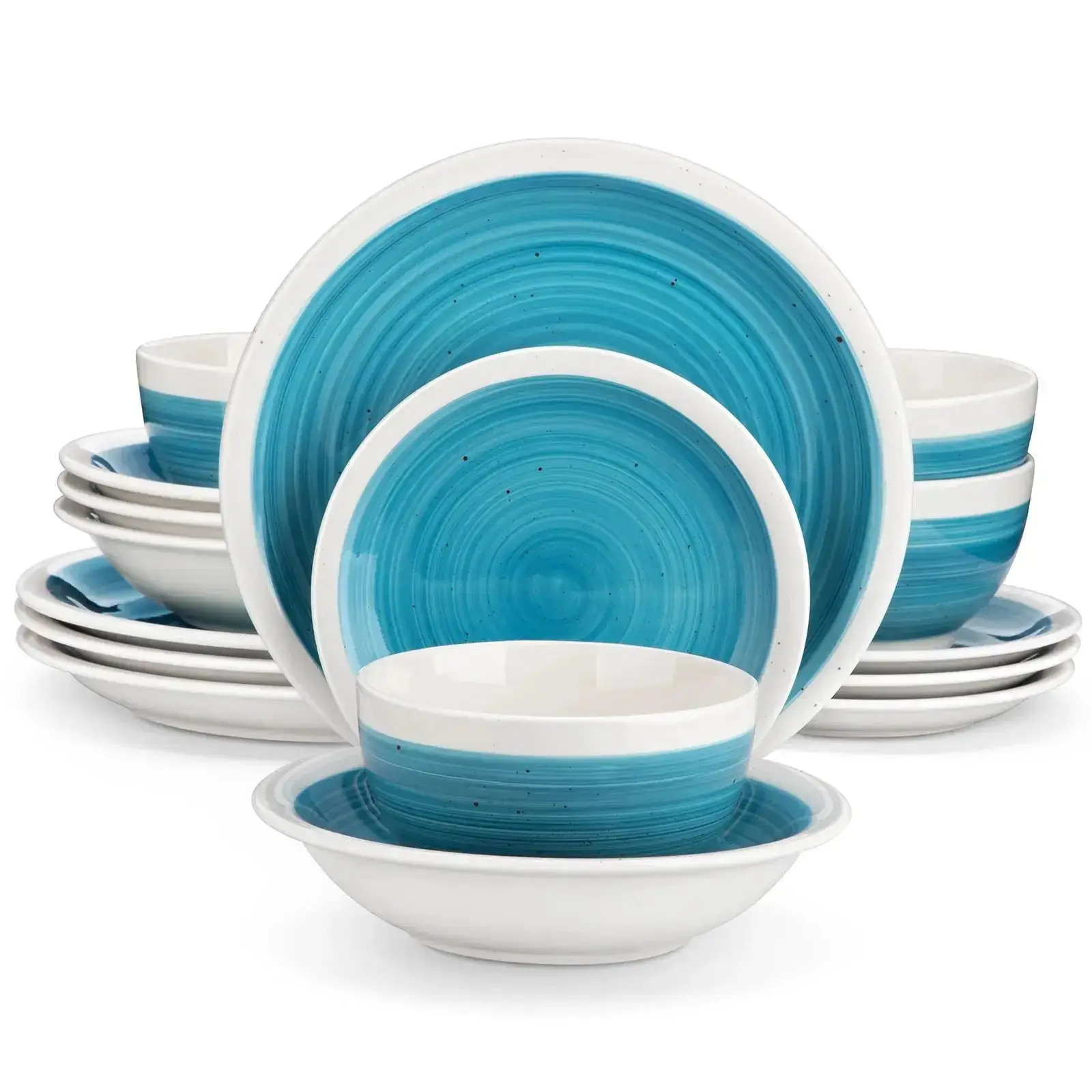 VANCASSO ORI 16/32 Piece Blue Color Stoneware Tableware Set with Dinner/Dessert Plate Cereal/Pasta Bowl  For 4/8 Person